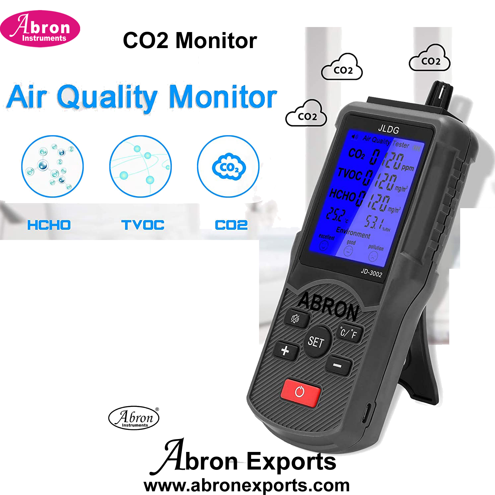 Air Quality CO2 Meter Digital LCD Portable CO250 Portable Indoor With Data Logger Extech Abron AM-130AQDE 